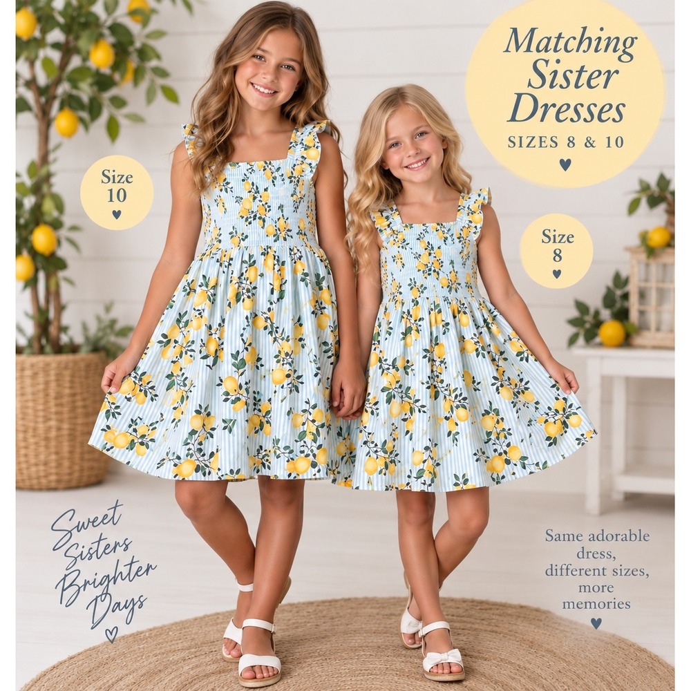 🍋 Crewcuts Girls' Lemon Print Ruffle Sundress — Size 10 — NWT